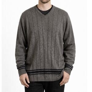 Oobe Size XL Wool Blend Preppy V-Neck Sweater NWT Classic Gray Knitcore Pullover